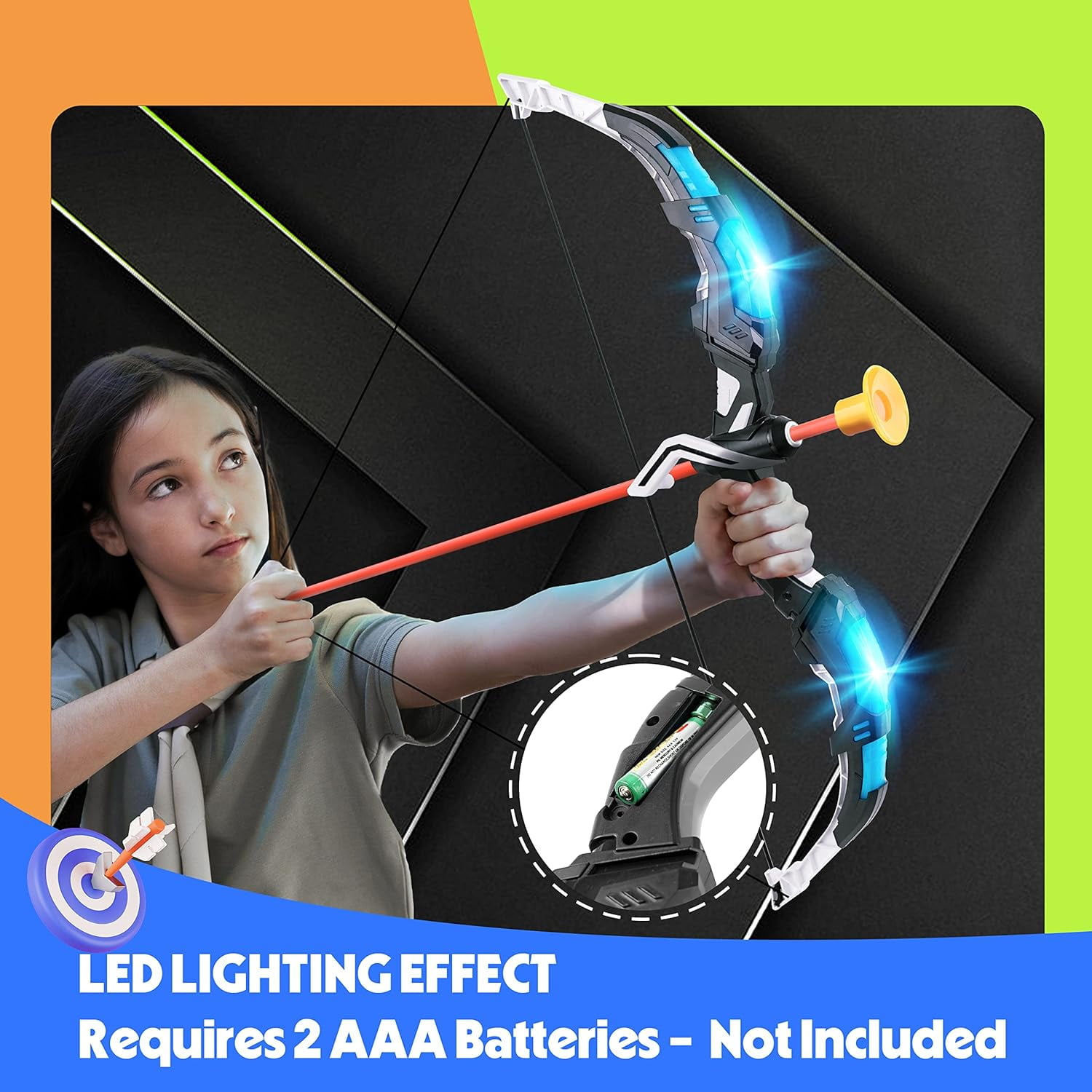 YCFUN 2 Pack Bow and Arrow Toy Set for Kids, Archery Toy Set with LED Lights and 20 Arrows, Outdoor Sport Toys for Kids Boys Girls 3-6 6-12 Years