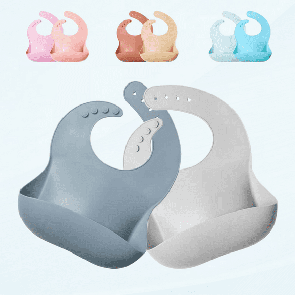 Baby Silicone Bibs BPA Free Waterproof Silicone Bibs with Food Catcher Bibs for Toddlers 4 Sizes Adjustable Soft and Easy Clean Unisex Cute Bibs (Gray Cool 2 Pack)
