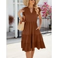 thumbnail image 3 of Flowers and love Summer Dresses for Women Ruffle Sleeve V Neck Midi Dress Casual Beach Sundress with Pockets, 3 of 5