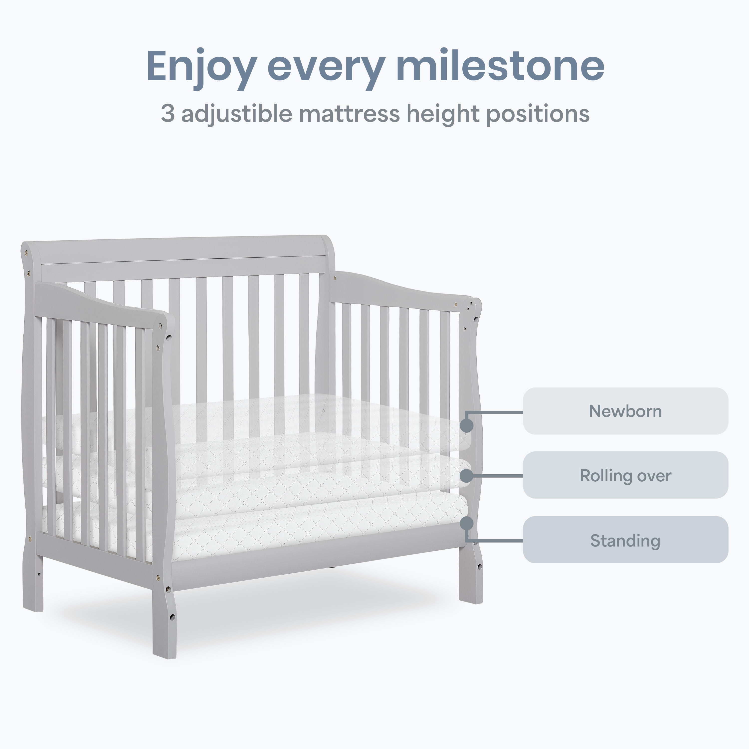 Dream On Me Aden 4-in-1 Convertible Mini Crib In Mystic Grey, Greenguard Gold Certified