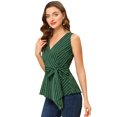 thumbnail image 1 of Unique Bargains Hauts d'Été pour Femmes Sans Manches Col en V avec Ceinture, 1 of 5