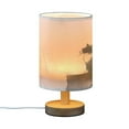 thumbnail image 2 of WOBOGO Cow Cat Bedroom Table Lamp USB Power Connector Wooden Base Round Linen Shade For Living Room Desk, 2 of 7