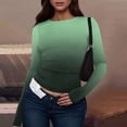 thumbnail image 5 of bbyeadc Womens Green Long Sleeve Shirts Round Neck Strechy Going Out Tops Spring Fall Winter Casual Gradient Slim Fit Clothes Pullover, Green S, 5 of 5