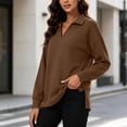 thumbnail image 6 of Dolkfu Brown going out tops Retro V-Neck Long Sleeve Sweatshirt Relaxed Fit Romance Solid Modern Sweatshirts & Hoodies Coffee,L, 6 of 7