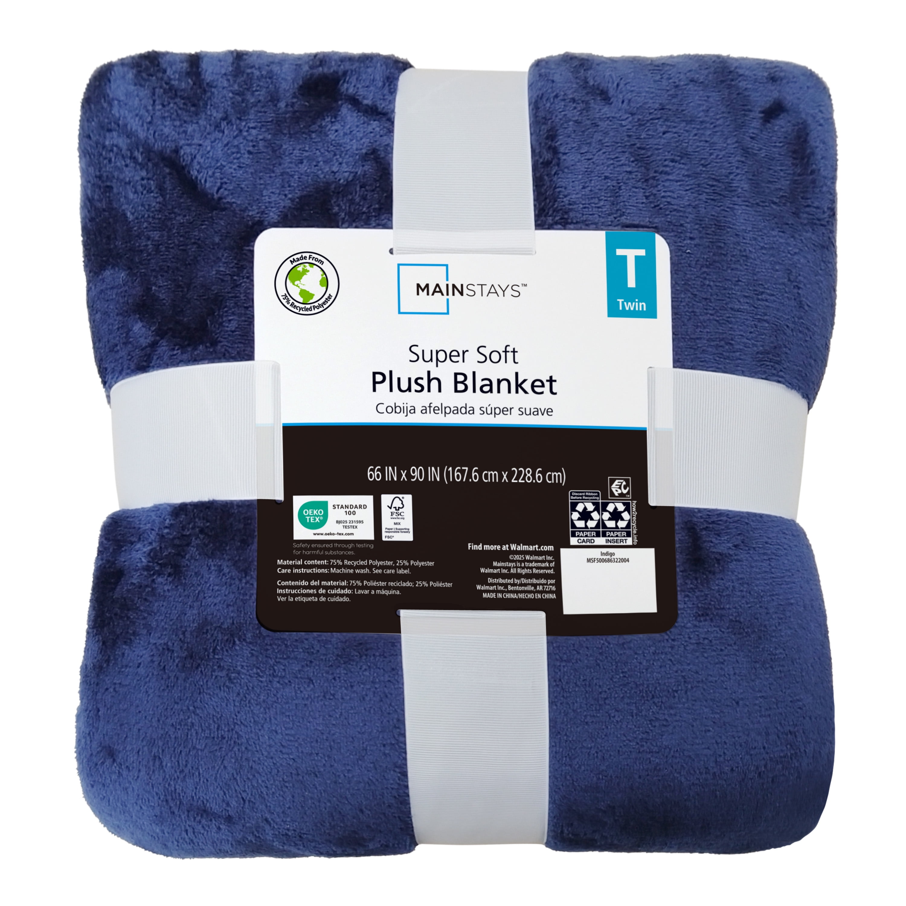 Mainstays Super Soft Plush Blanket, Dark Blue, Twin, Adult/Teen