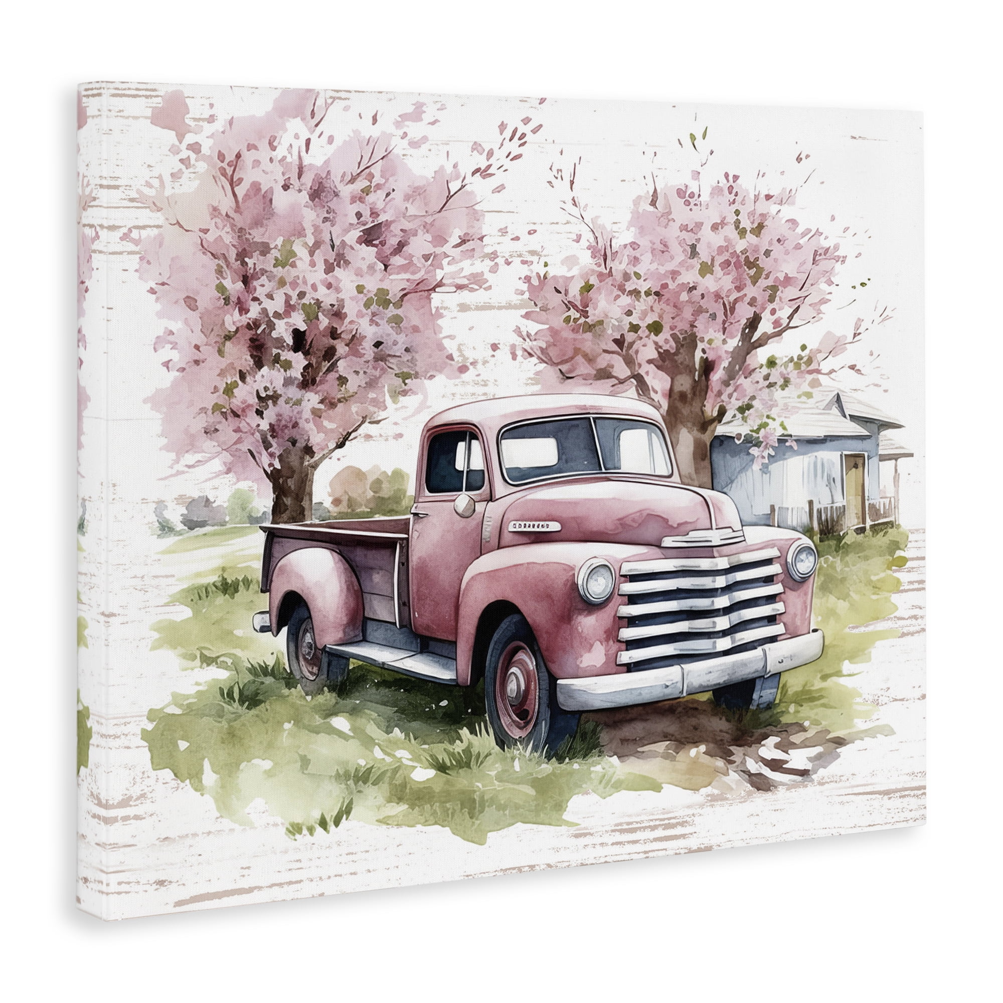 Stupell Industries Cherry Blossoms & Pickup Transportation Painting Gallery Wrapped Canvas Art Print Wall Art, 20 x 16