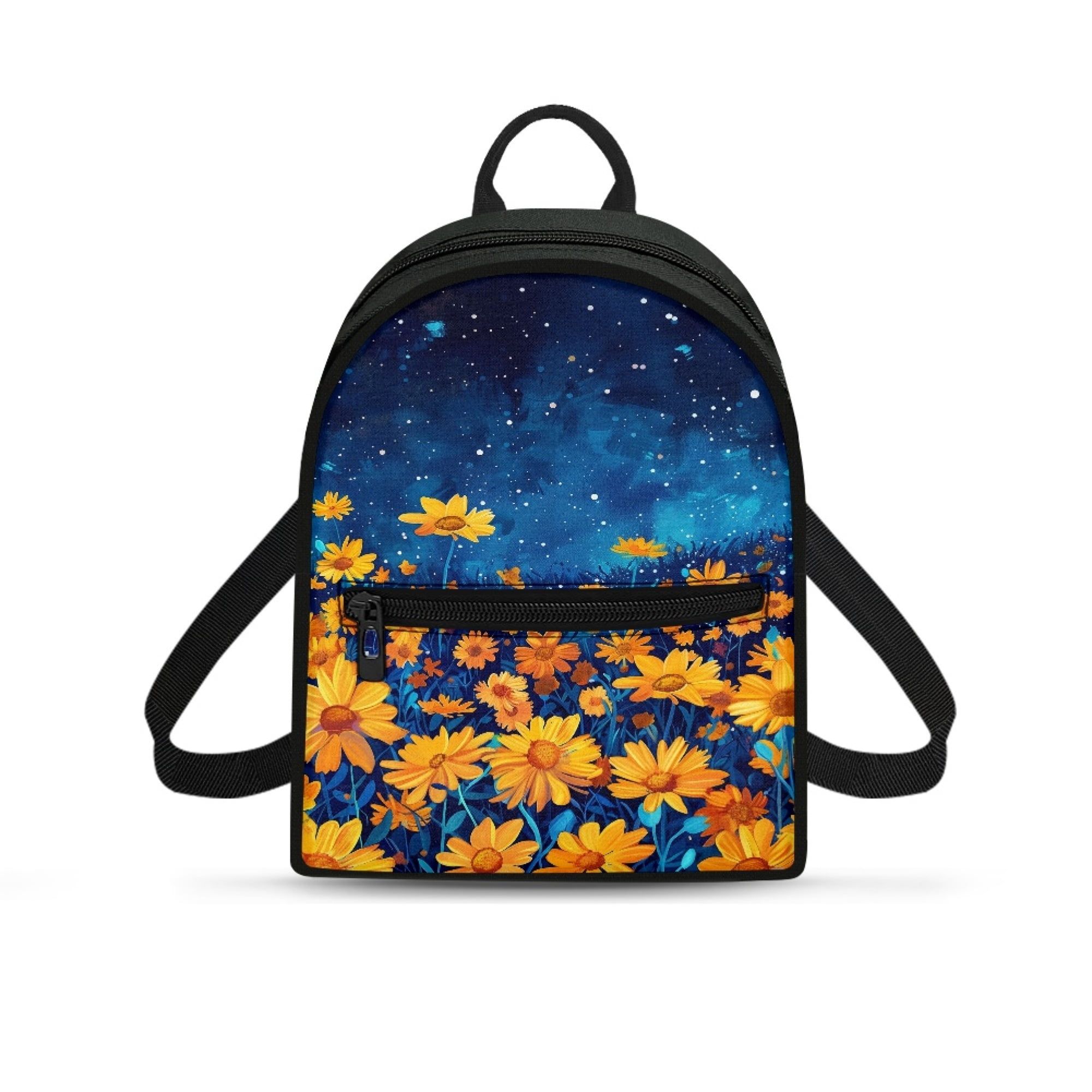 Eheartsgir Yellow Floral Print (Blue Background) Daypack Lightweight Polyester Small Backpack for Work Shopping Zipper Practical Backpacks