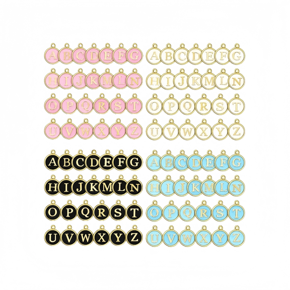 104 Pcs Enameled Metal Alphabet Bracelet Charms, Assorted Colors