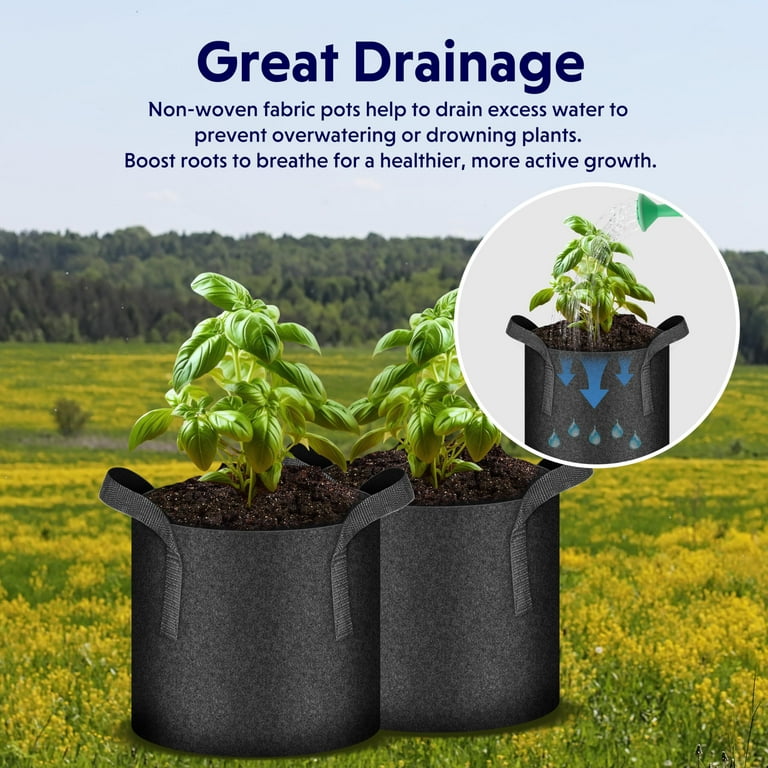 iPower 5-Gallon 5-Pack Grow Bags Fabric Aeration Pots Container with Strap Handles for Nursery Garden and Planting(Black) iPower 5-Gallon 5-Pack Grow Bags Fabric Aeration Pots Container with Strap Handles for Nursery Garden and Planting(Black)