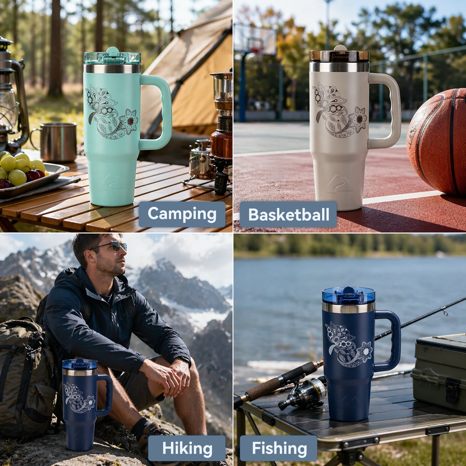 Ozark Trail 30 oz Stainless Steel Insulated Travel Tumbler with Handle and Flip Straw Lid, Turquoise