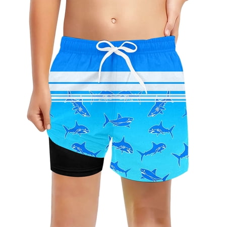 Bysome Boys Swimsuits Graphic Print Elastic Waist Drawstring Shorts Swimsuits Summer Comfortable Boys Swim Wear Size 5-6 Years Sky Blue