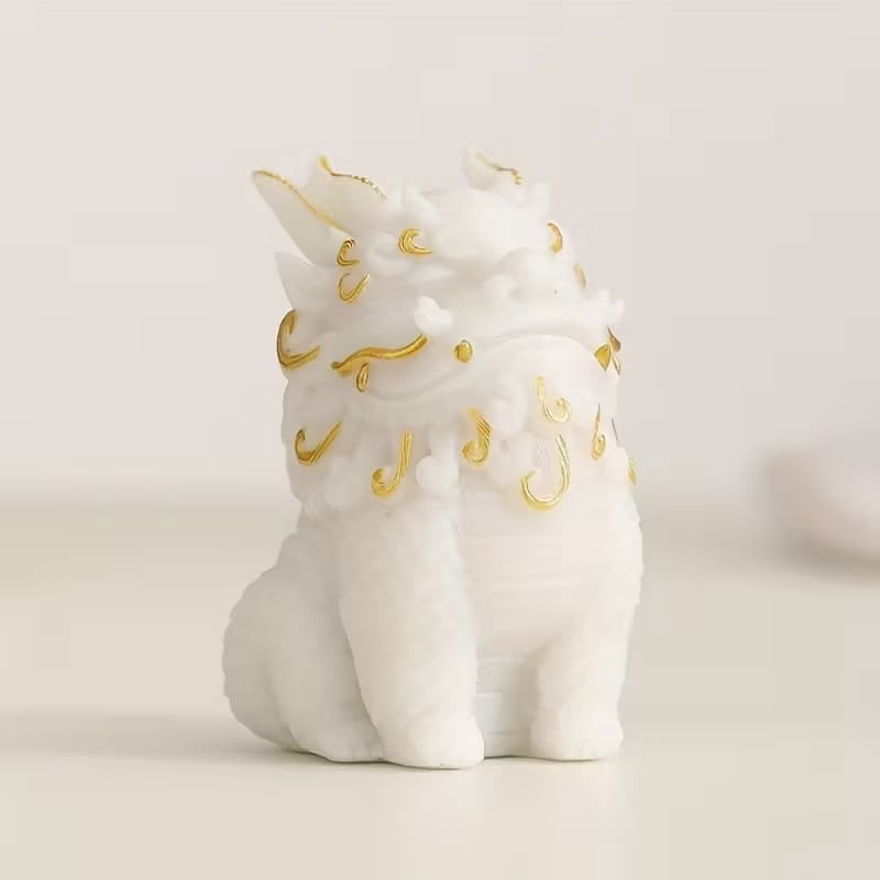 Pi Yao/Pi Xiu Wealth and Blessing Statue - Chinese Mythical Creature Decor with Green/White/ Golden/, Stone Tabletop Decoration,Feng Shui Décor, Home Decoration Figurine,Attract money and Good Luck