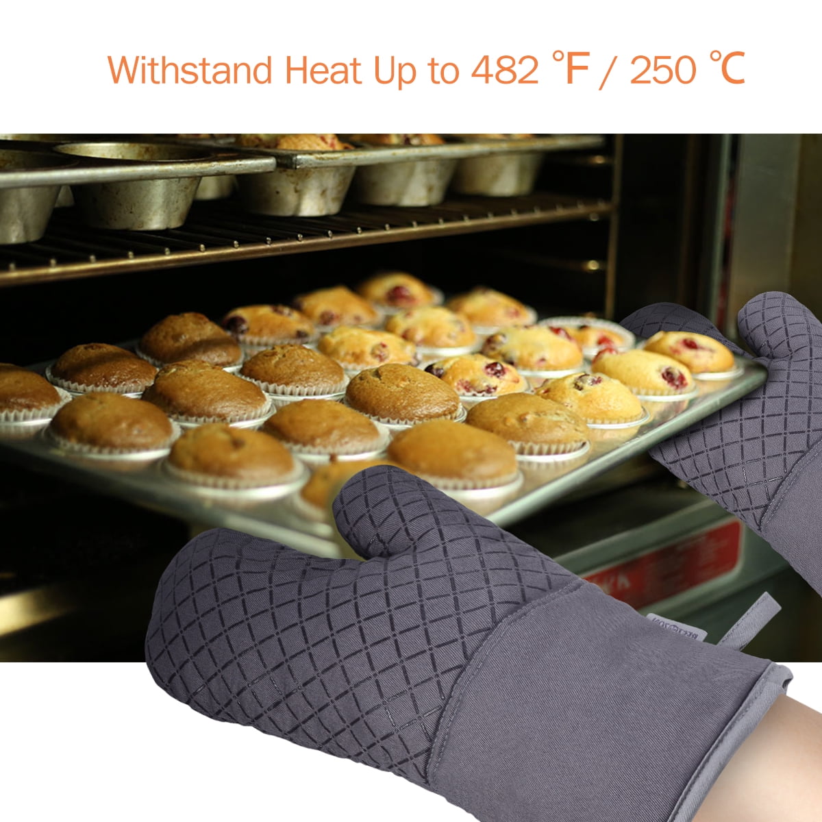 Mduoduo 4-Piece Set Silicone Oven Mitts Heat Resistance and Potholders for  Cooking, Baking and Grilling,Beige 