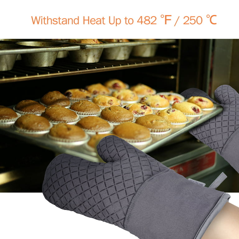 Pot Holders and Oven Mitts Gloves with Silicone Printed,2 Hot Pads and 2  Gloves,4 Piece Heat Resistant Kitchen Linens Set for Cooking(Gray) 