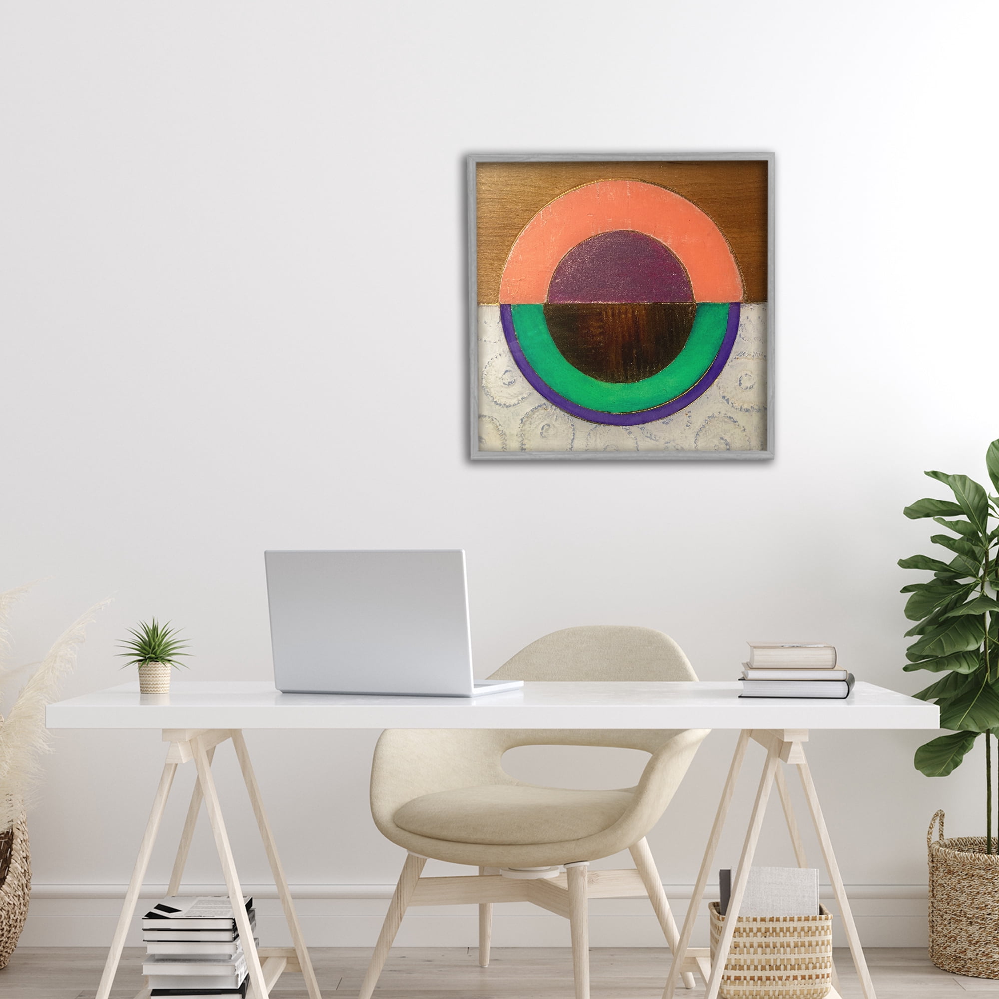 Stupell Industries Horizontal Split Circle Gray Framed Giclee Art, design by Matthew Finger