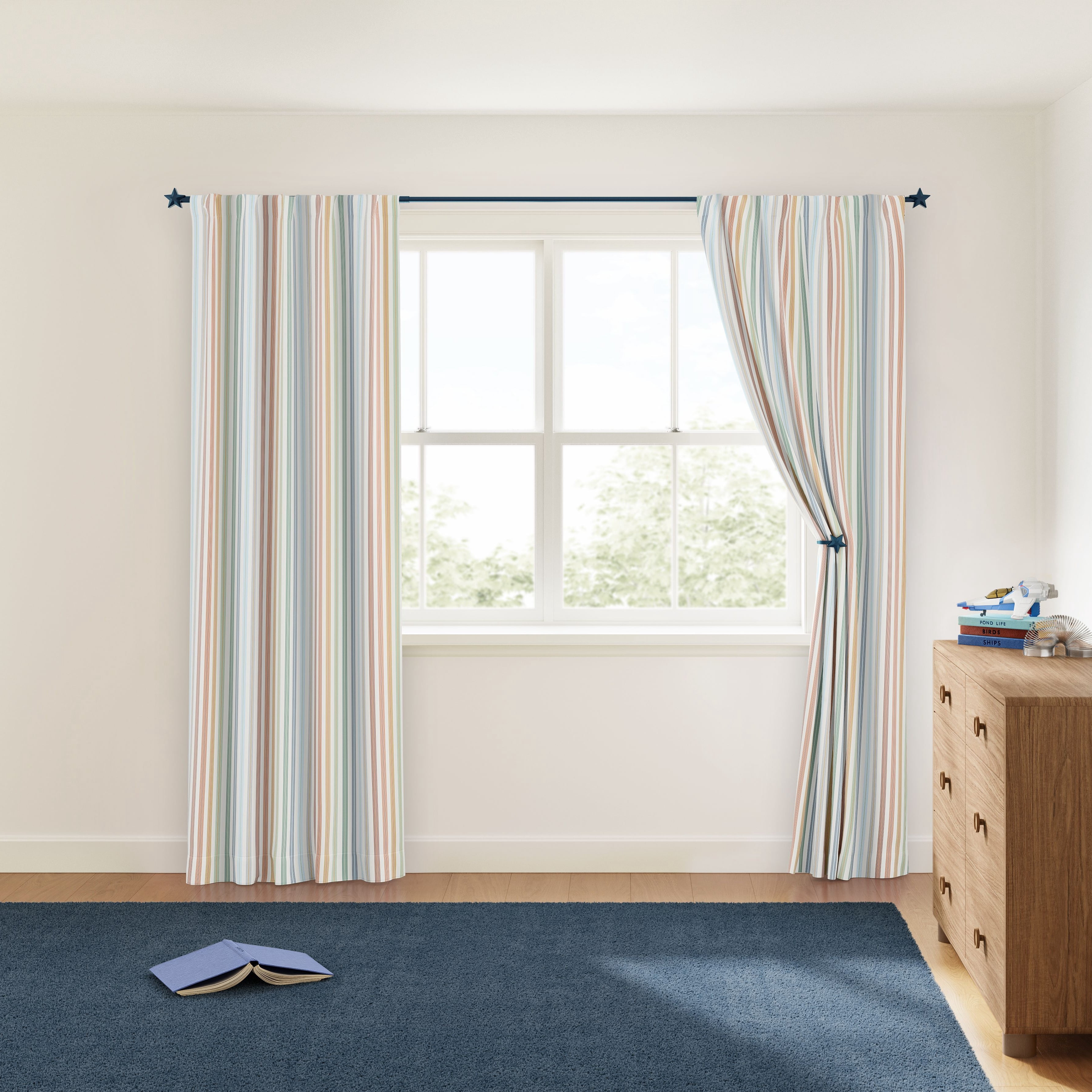 Mainstays Kids Multicolor Stripe 100% Blackout Curtain Panel, 38 x 84 in