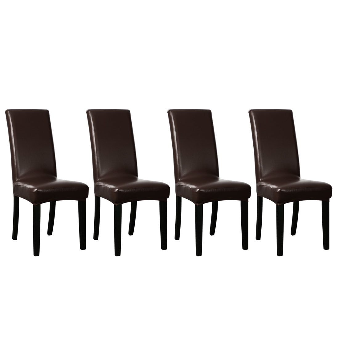 4pc Pu Leather Stretch Dining Chair Seat Cover Slipcovers Dark Brown Walmart Com Walmart Com