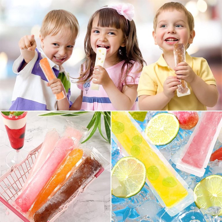 100 Pcs Ice Popsicle Bags With Funnel - Transparent, Self-Seal, BPA-Free, For Homemade Frozen Treats