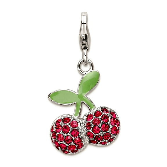 925 Sterling Silver Polished Enameled 3-d Cherries With Lobster Clasp Charm 20x15mm Wide Pendant Necklace for Women