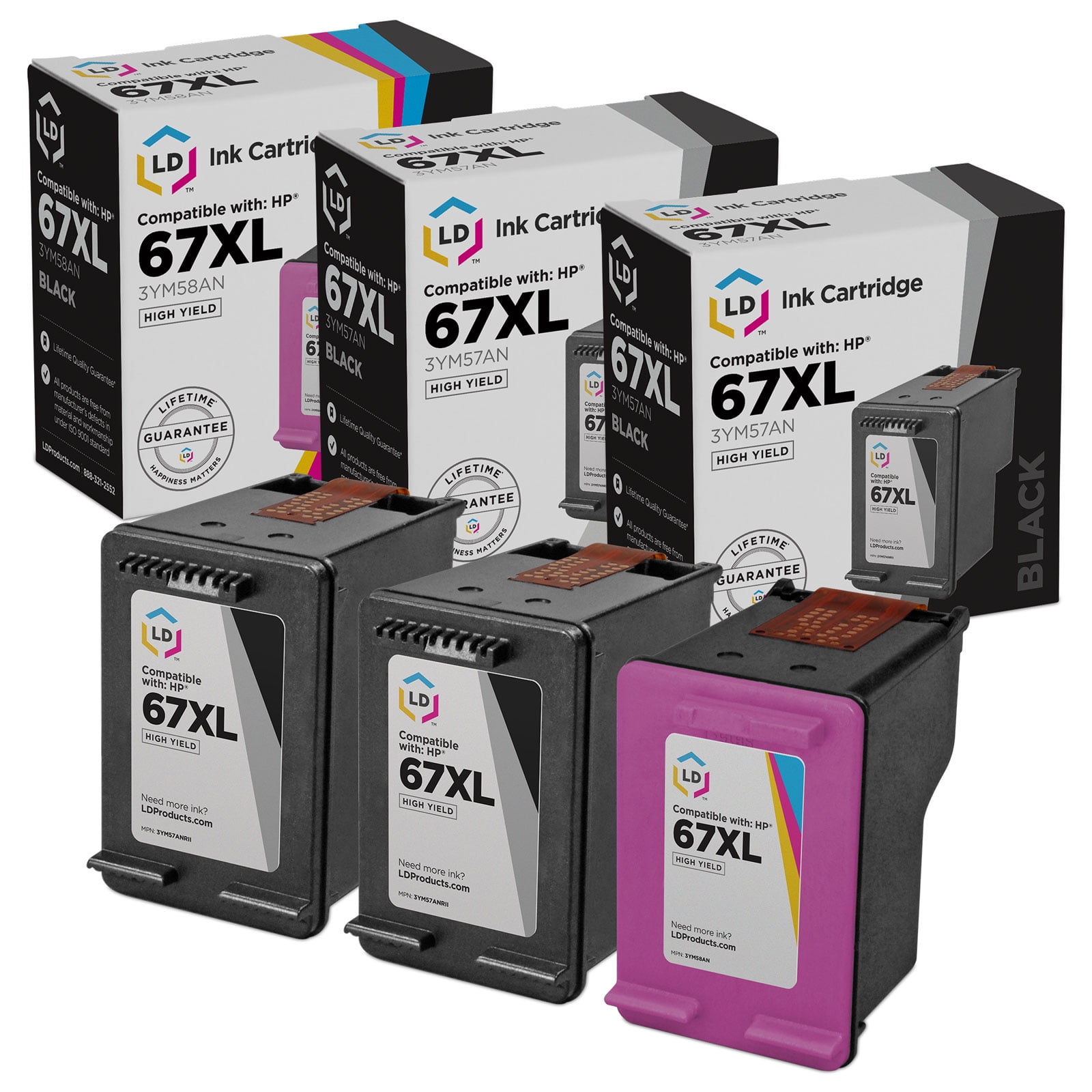 LD Products Remanufactured Replacement for HP 67XL High Yield: 2 3YM57AN  Black and 1 3YM58AN Color - Walmart.com