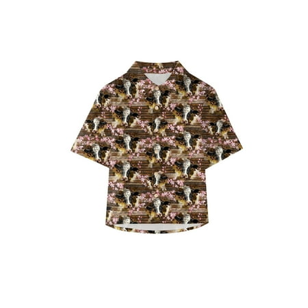 

Summer Shirts For Boys Western Toddler Baby Clothes Cow Print Shirts Short Sleeve Button Down Lapel Neck Tops T Shirt