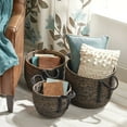 thumbnail image 2 of mDesign Round Seagrass Woven Storage Basket with Handles - Set of 3 - Black Wash, 2 of 8