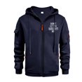 thumbnail image 2 of Men's Letter Print Zip Up Hoodie with Arm Pocket, Casual Cardigan Sweatshirt, Large Size Fleece Jacket with Motivational Quote for Gym, Christmas, Daily Wear,Navy,3XL, 2 of 5