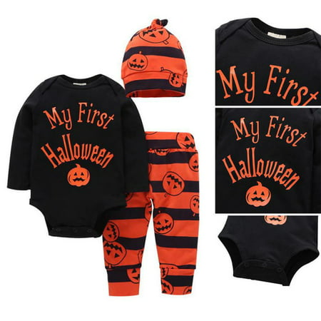 Halloween Baby Boys Girl Top Romper Pants Hat Bodysuit Outfits Set Clothes