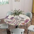 thumbnail image 2 of Purple Flowers Fitted Tablecloth with Elastic Edged, Round Table Cloth for Dining Table, Spring Butterflies Lavender Daisy Beige Waterproof Oil Proof Table Cover for Indoor Outdoor 45"-54", 2 of 8