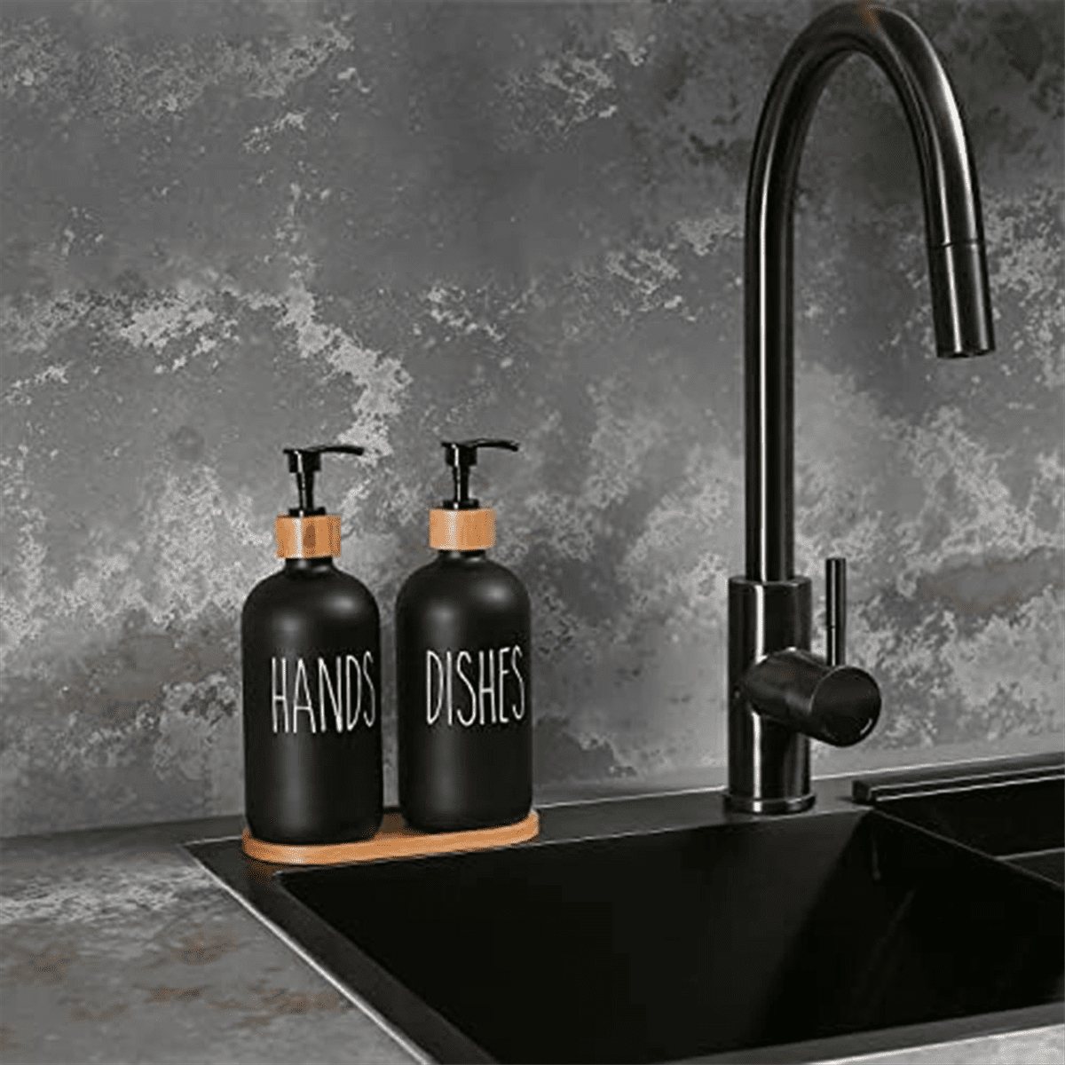 Glass Soap Dispenser Set, Contains Glass Hand Soap Dispenser and Glass Dish Soap Dispenser. Matte Black Soap Dispenser
