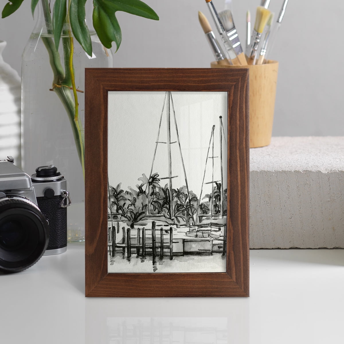 Neutral Tropics I - Framed Print w/glass - Chestnut