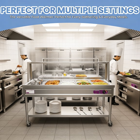 Electric Steam Table, Stainless Steel Commercial Food Warmer, Adjustable Temperature Professional Buffet Catering Food Warmer, 7Pan&2Pot Food Grade Stainless Steel Server for Banquet