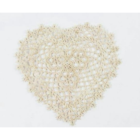 Fennco Styles Handmade All-Over Tatting Lace Heart Shaped Doily 100% Cotton - Set of 4 (8" Heart Doily, Ecru)
