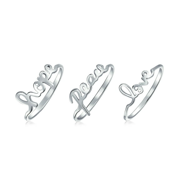 Bling Jewelry Womens Set of 3 Inspirational Words Peace Love Hope Ring Set Sterling Silver