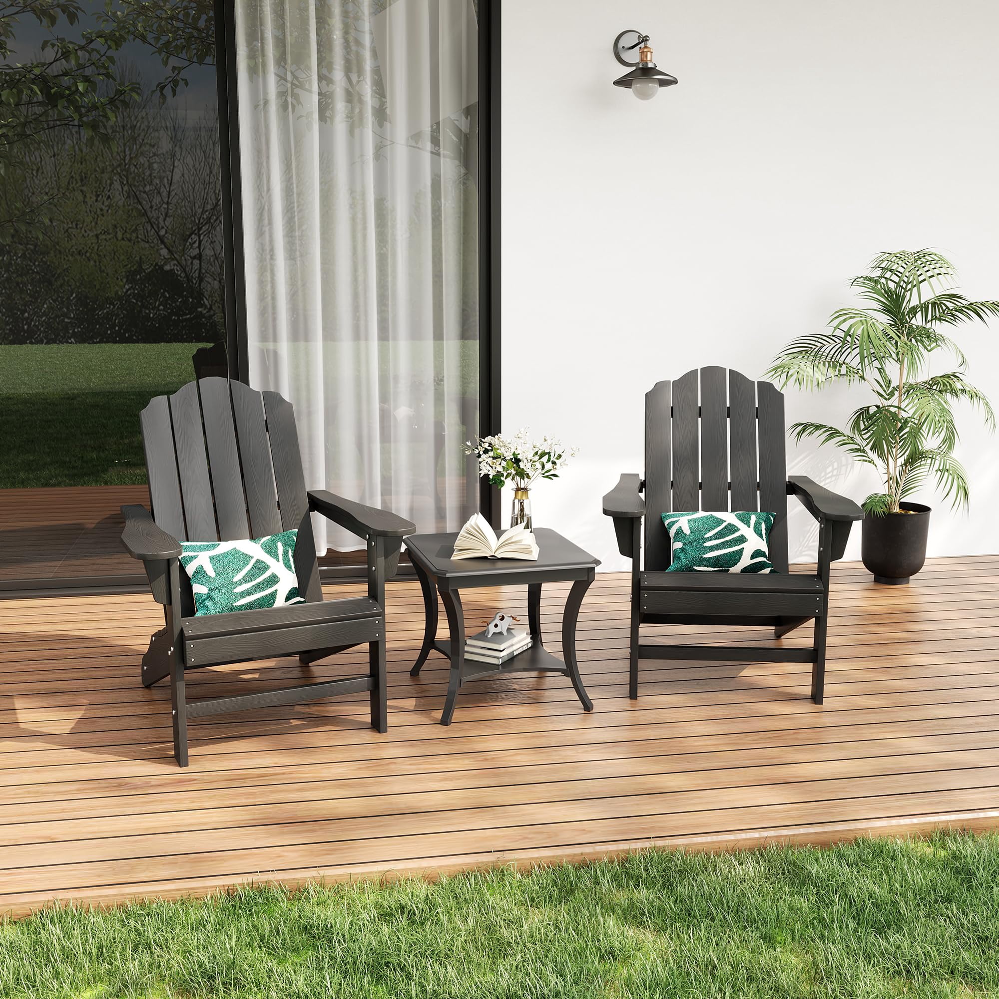 Adirondack Chair for Patio, HDPE Outdoor Adirondack Chairs with Wood Grain Texture, Weather Resistant Plastic Lawn Chair for Garden Backyard Deck Fire Pit Poolside, Heavy Duty Outdoor Seating