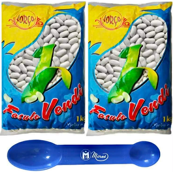 (Pack of 2) Korca Albanian White Beans 1kg (Fasule Korca) (2in1) Miras Trademark Measuring Spoon Included)