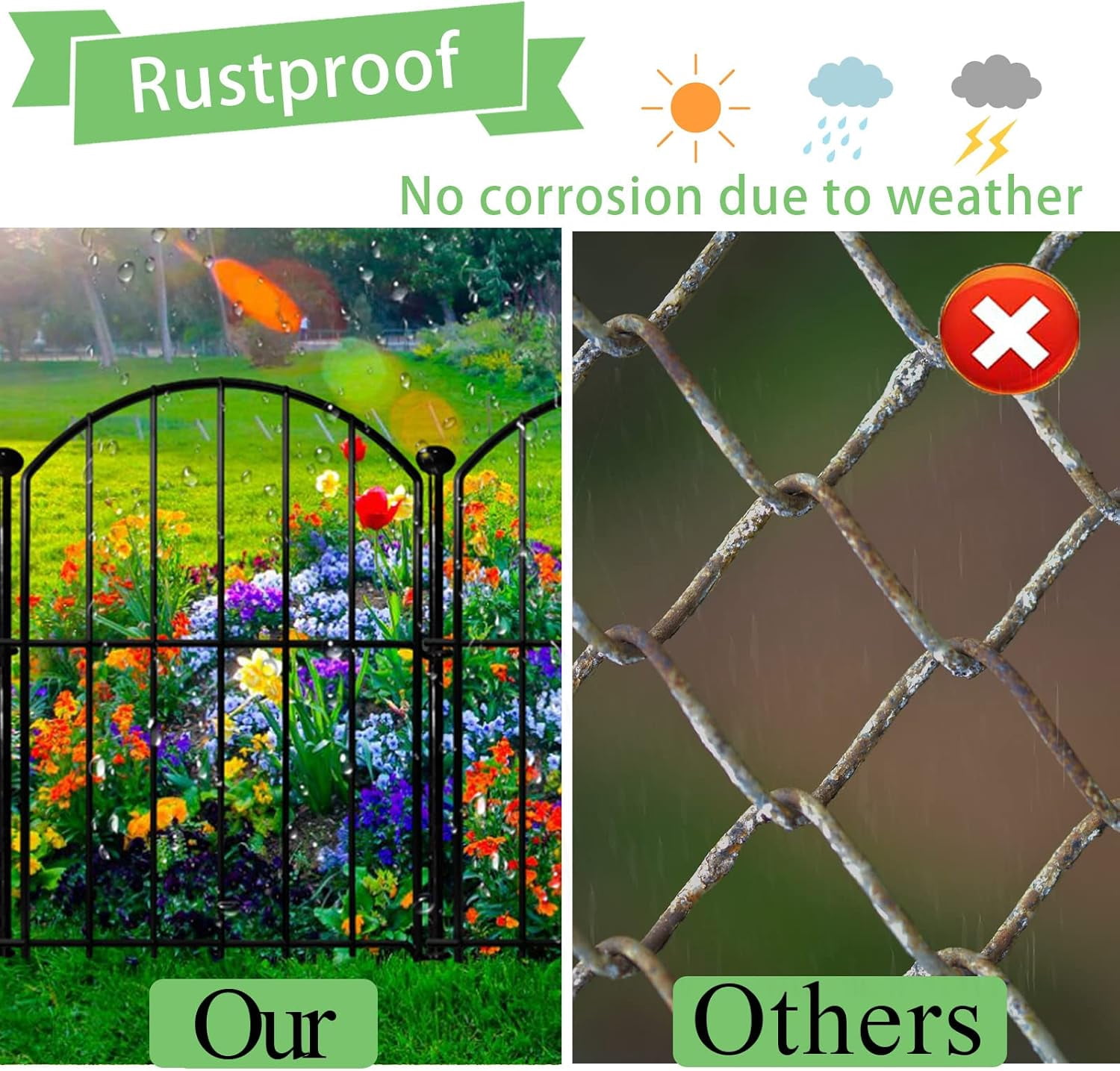 Blingluck Decorative Garden Fence 21in x26ft, 26 Pack Rustproof Metal No Dig Fence for Dog, up to 26 ft Coverage Area