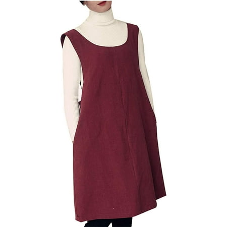 

Homgreen Cotton Linen Japanese Apron Halter Cross Back Bandage X Shape Aprons Two Pockets