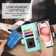 thumbnail image 6 of Allytechgroup for Apple iPhone 14 Case Wallet, Retro PU Leather Slim Fit Business Style Magnetic Closure Cards Slots RFID Blocking Phone Case for Women Men, Mint, 6 of 6