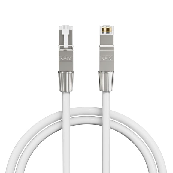 SYSTON Cat8 Ethernet Cable Patch 50ft White, 2000MHz 2GHz 40GB Solid Bare Copper S/FTP Braided Shielded, 22/4 22 AWG 4 Pair CMR CL2R FT4, Network Lan Cable for Indoor/Outdoor PoE Internet PC Laptop