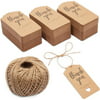 300 Pcs Thank You Brown Kraft Paper Gift Tags with String for Wedding Party Favors, 2" x 4"