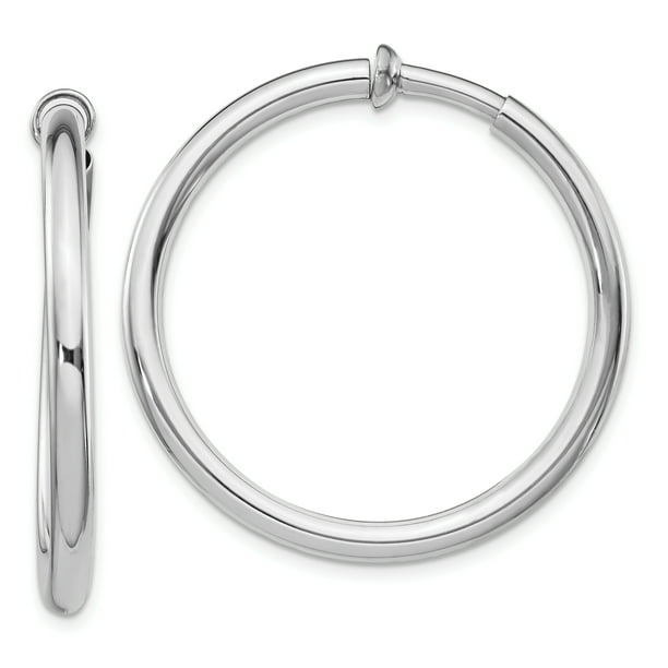 IceCarats - 925 Sterling Silver 3x30mm Non Pierced Clip On Hoop ...