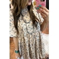 thumbnail image 5 of Women's Beige Floral Puff Short Sleeve Empire Waist Mini Dress for Summer | [ZhiHiMeRi] | (US 12-14)L, 5 of 12