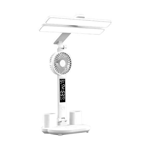 HIBIBUD LED Desk Lamp with Pen Holder and Fan,Clock,Foldable Table Lamp for Home Office,Study Desk Lamp for College Dorm Room Essentials
