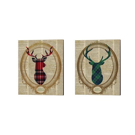 Great Art Now Holiday Tartan Deer by SD Graphics Studio 2 Piece Canvas Art Set Each 12W x 15H