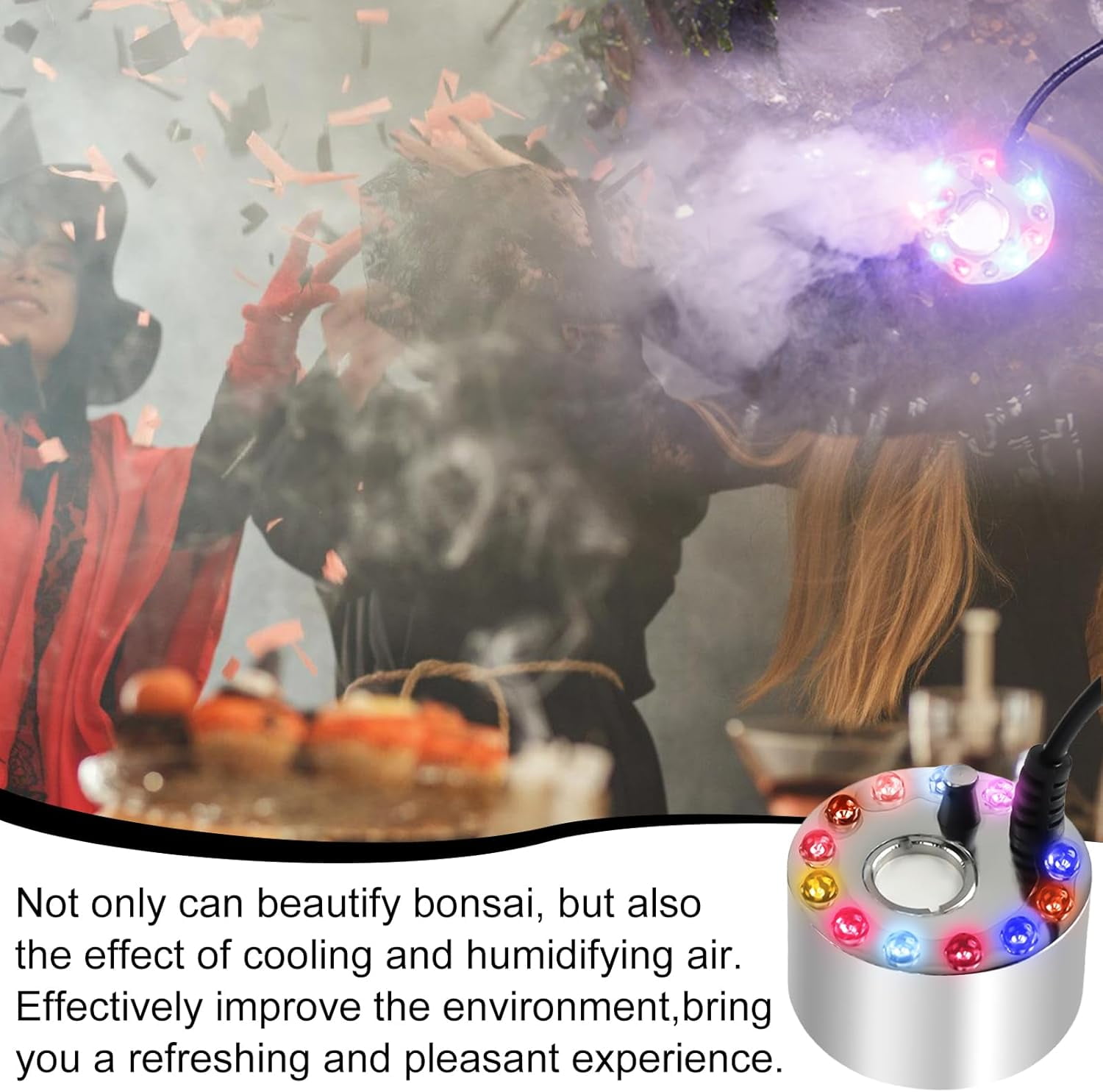 SONGAUN 24V Ultrasonic Mist Maker Fogger Halloween Witch Light with Power Adapter, 12 LED Mister Fogger, Ultrasonic Mist Maker Set, Mini Mist Maker,Mini Fog Atomizer, Pond Fog Atomizer (UK Plug)