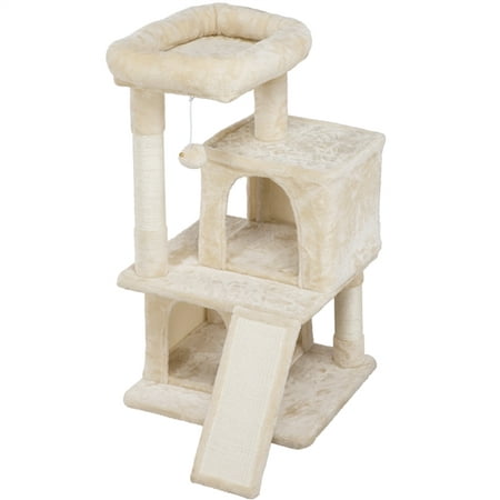 SMILE MART 36" Cat Tree with Condo and Scratching Post Tower, Beige