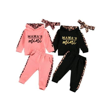 

Newborn Infant Baby Boys Girls Leopard Suits Outfits Mini Letter Printed Long Sleeve Top Hoodie Pants Winter Clothes