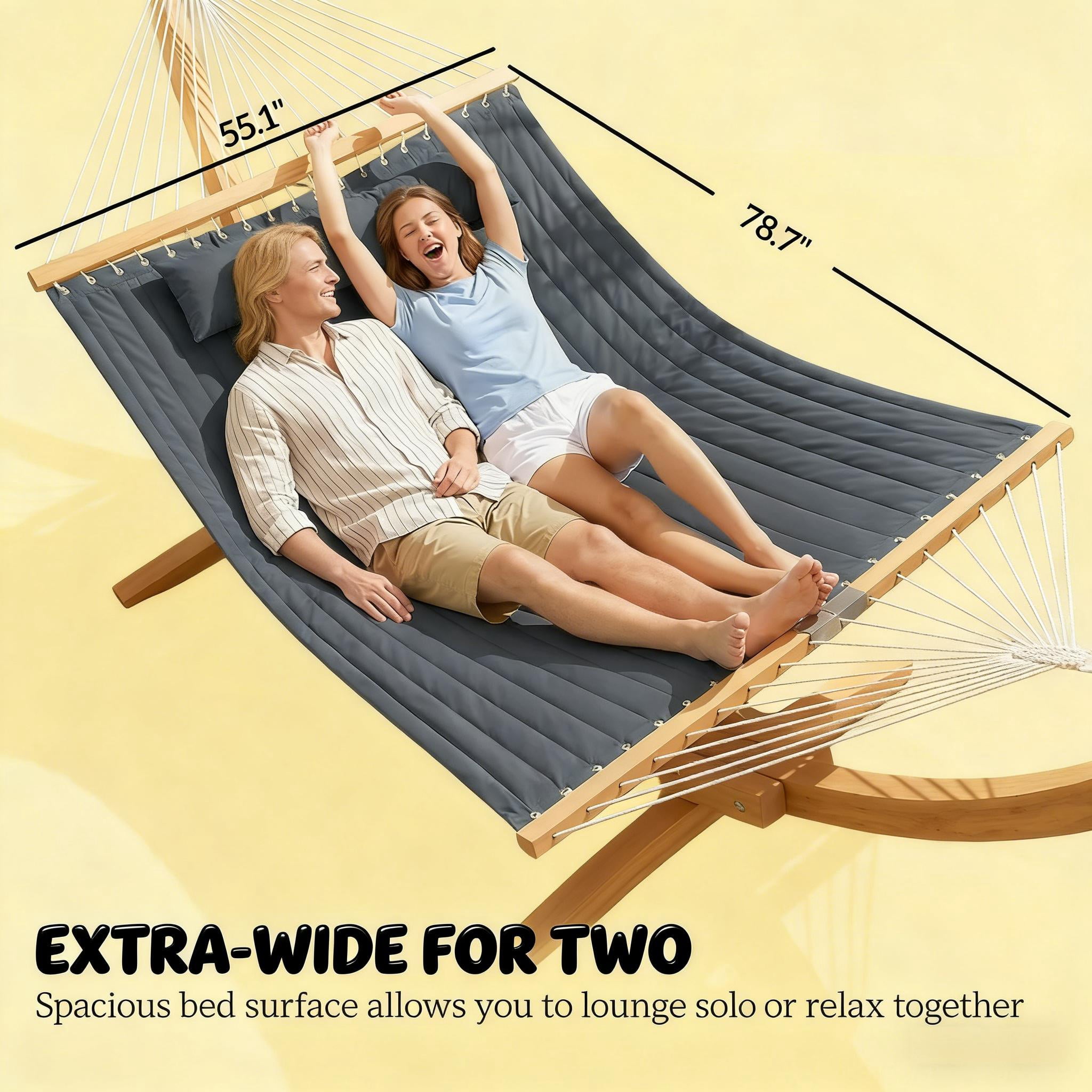 Jopath Double-Person Portable Hammock for Garden,Hammocks Portable Camping 440lb for Porch,Patio,Yard,Bedroom,Outdoor,Beach,Gray