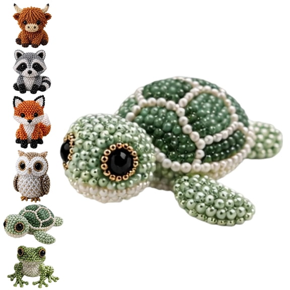 PLPPYFS Tiny 3D Beaded Animal DIY Kit, Cute Animal Beading Craft Set, DIY Bead Embroidery Kit, 3D Animal Themed Beadwork Kit for Beginners & Craft Enthusiasts (Turtle)